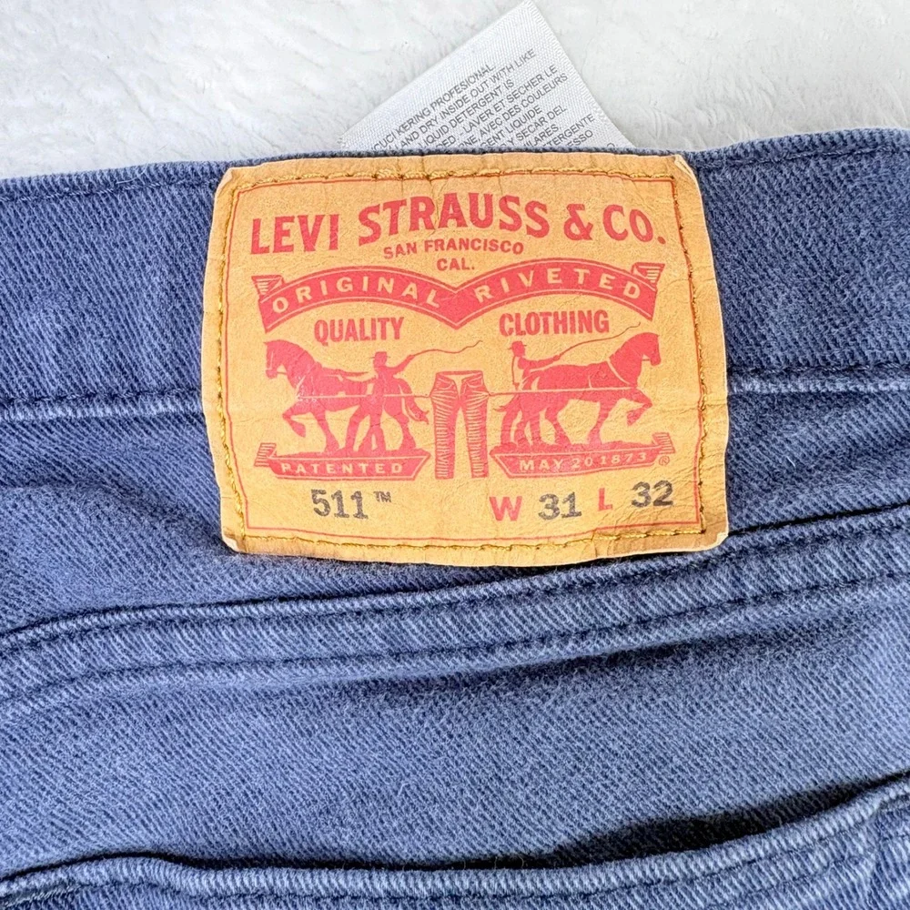 Levis 511 Slim Fit Jeans Mens 31x32 Navy Blue Stretch Denim Pants SPOTS See Pics